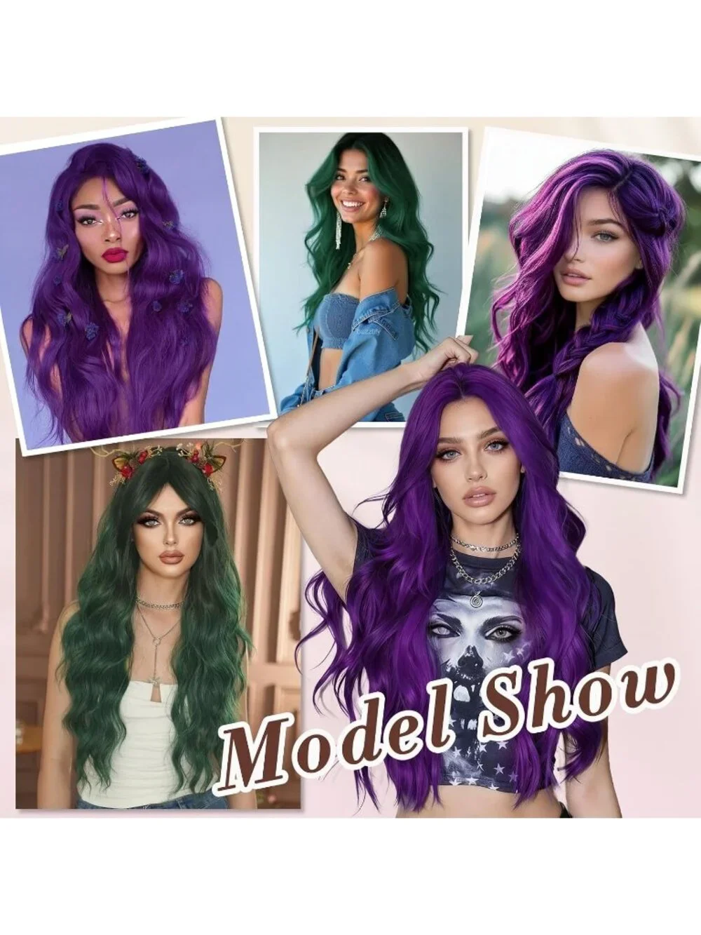 Women's Green 26 Inch Natural Looking Heat Resistant Long Wavy Wigs